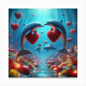 Dolphins With Hearts 1 Canvas Print