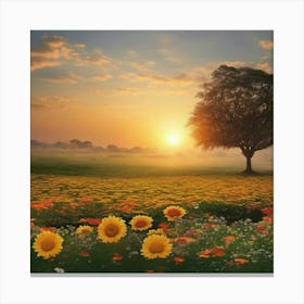 Sunflowers In The Field Canvas Print
