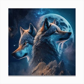 Two Wolves In The Moonlight 1 Canvas Print