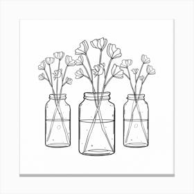 Three Mason Jars With Flowers 1 Canvas Print
