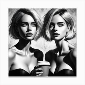 Two Women Holding Coffee Canvas Print