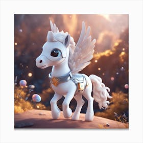 A Super Cute Chibi Zodiac Horse, In The Universe, With Snowwhite Shiny Fur, Happy Smile, Happy Smile Canvas Print