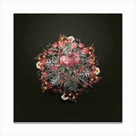 Vintage Cabbage Rose Flower Wreath on Olive Green n.2517 Canvas Print