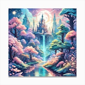 A Fantasy Forest With Twinkling Stars In Pastel Tone Square Composition 91 Canvas Print