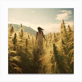 Woman Walking Through A Field Of Wheat Canvas Print