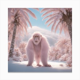 Digital Oil, Ape Wearing A Winter Coat, Whimsical And Imaginative, Soft Snowfall, Pastel Pinks, Blue (1) Canvas Print