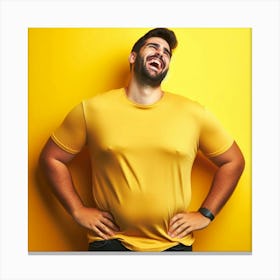 Fat Man Laughing Against Yellow Background Canvas Print