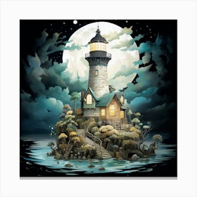 Lighthouse At Night Canvas Print