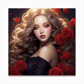 Girl With Red Roses Canvas Print