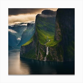 Waterfall In The Fjords Of Norway Canvas Print