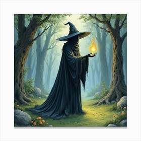 Black Magic Warlock In A Watercolor Mystic Grove 1 Canvas Print