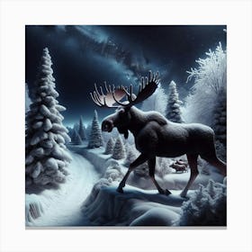 Moose Walks A Winter Path Canvas Print