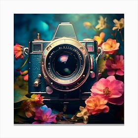 Vintage Camera With Flowers 3 Canvas Print