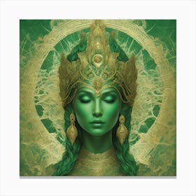 In All Pantone Contrasting Shades Of Green Only With A Large Golden Trident Ethereal Hindu Beaut (1) Canvas Print