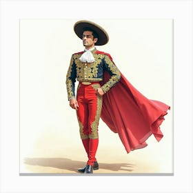 Watercolor Portrait Of A Spanish Matador In Traditional Attire Canvas Print