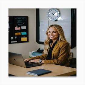 A Candid Photo Of A Woman Smiling With Long Blonde Canvas Print