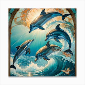 Dolphin Delight Wall Art – Hyperrealism In The Style Of Alphonse Much Canvas Print