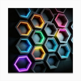 Hexagonal shapes with neon lights, futuristic, cyberpunk, background 10 Canvas Print