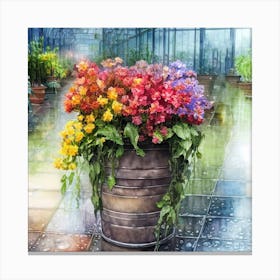 Watercolor Greenhouse Flowers 17 Canvas Print