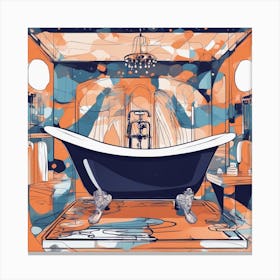 Drew Illustration Of Bathtub On Chair In Bright Colors, Vector Ilustracije, In The Style Of Dark Nav (3) Canvas Print