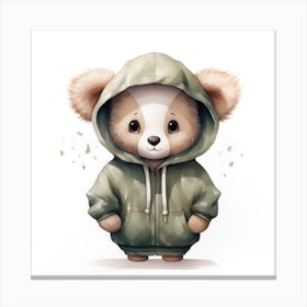 Watercolour Cartoon Koala In A Hoodie 1 Canvas Print