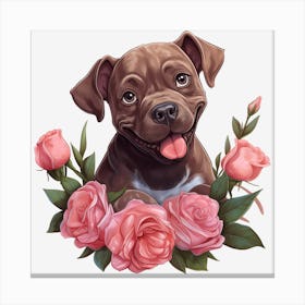 Dog With Roses 13 Canvas Print