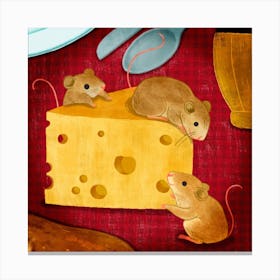 Mice And Cheese Square Canvas Print