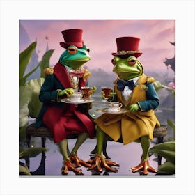 Two frogs & cup of tea #1 Canvas Print