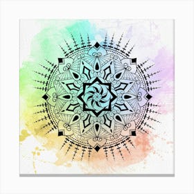 Monochrome Mandala on Watercolor Background Canvas Print