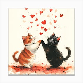 Dancing Cats Under Falling Heart 7 Canvas Print