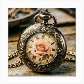 Vintage Pocket Watch With A Rose Design Canvas Print