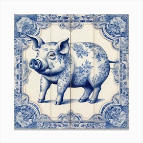 Lucky Pig Delft Tile Illustration 1 Canvas Print