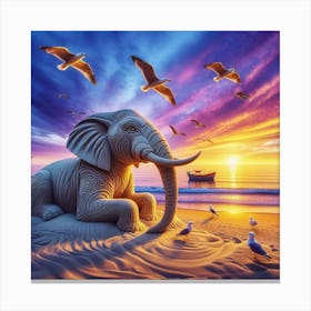 Elephant At The Beach Canvas Print