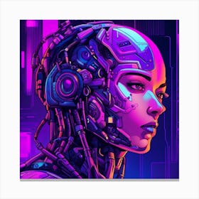 Female Cyborg Cyberpunk in Neon Canvas Print