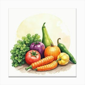 Artistic Watercolor Depiction Of Fresh Produce With An Elegant And Charming Setting 1 Canvas Print