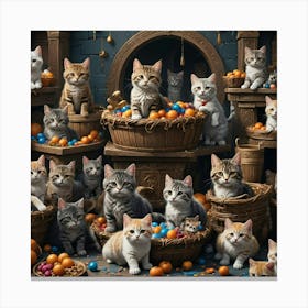 Many Cats In Baskets Canvas Print