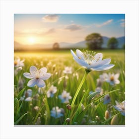 White Flowers In A Field 1 Canvas Print