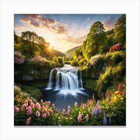 Waterfall At Sunset Canvas Print