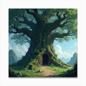 Giant, Ancient Tree With A Hidden Door Leading To A Magical Underground World 1 Canvas Print