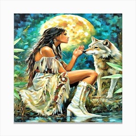 Native Woman With Wolf-Drucke 09.12.2024--647 Canvas Print