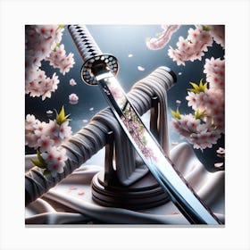 Samurai Sword With Cherry Blossoms Canvas Print
