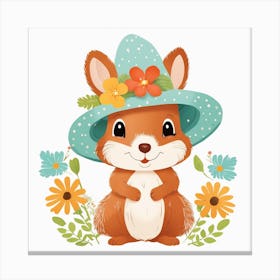 Floral Baby Squirrel Nursery Illustration (19) Canvas Print