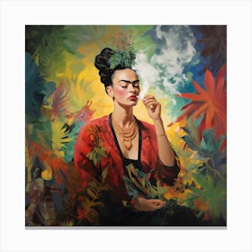 Frida Kahlo Smokes Canvas Print