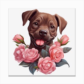 Dog With Roses 11 Canvas Print