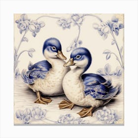 Ducklings Delft Tile Illustration 3 Canvas Print