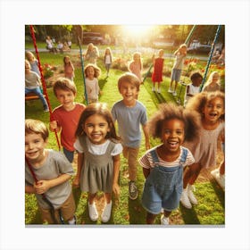 Group Of Children In A Park Canvas Print