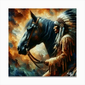 Oil Texture Abstract Native American And Horse Copy Canvas Print