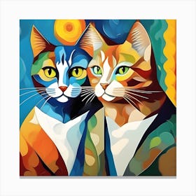 Two Cats Painting Modern Art Van Gogh Inspired Canvas Print