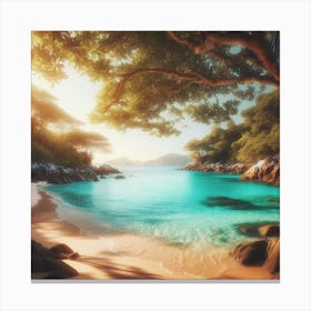 A tranquil and secluded beach with crystal clear turquoise waters.1 Canvas Print