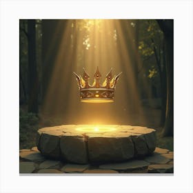 Golden Crown Floating Above An Ancient Stone Altar 1 Canvas Print